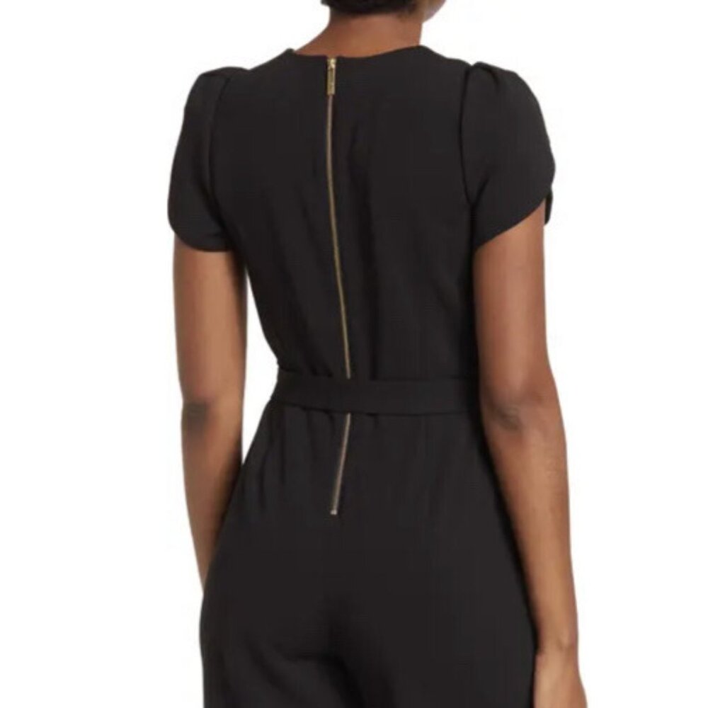 EUC Calvin Klein Short Sleeve Crew Neck Tie Waist Scuba Crepe Jumpsuit Sz 2 - Picture 3 of 10